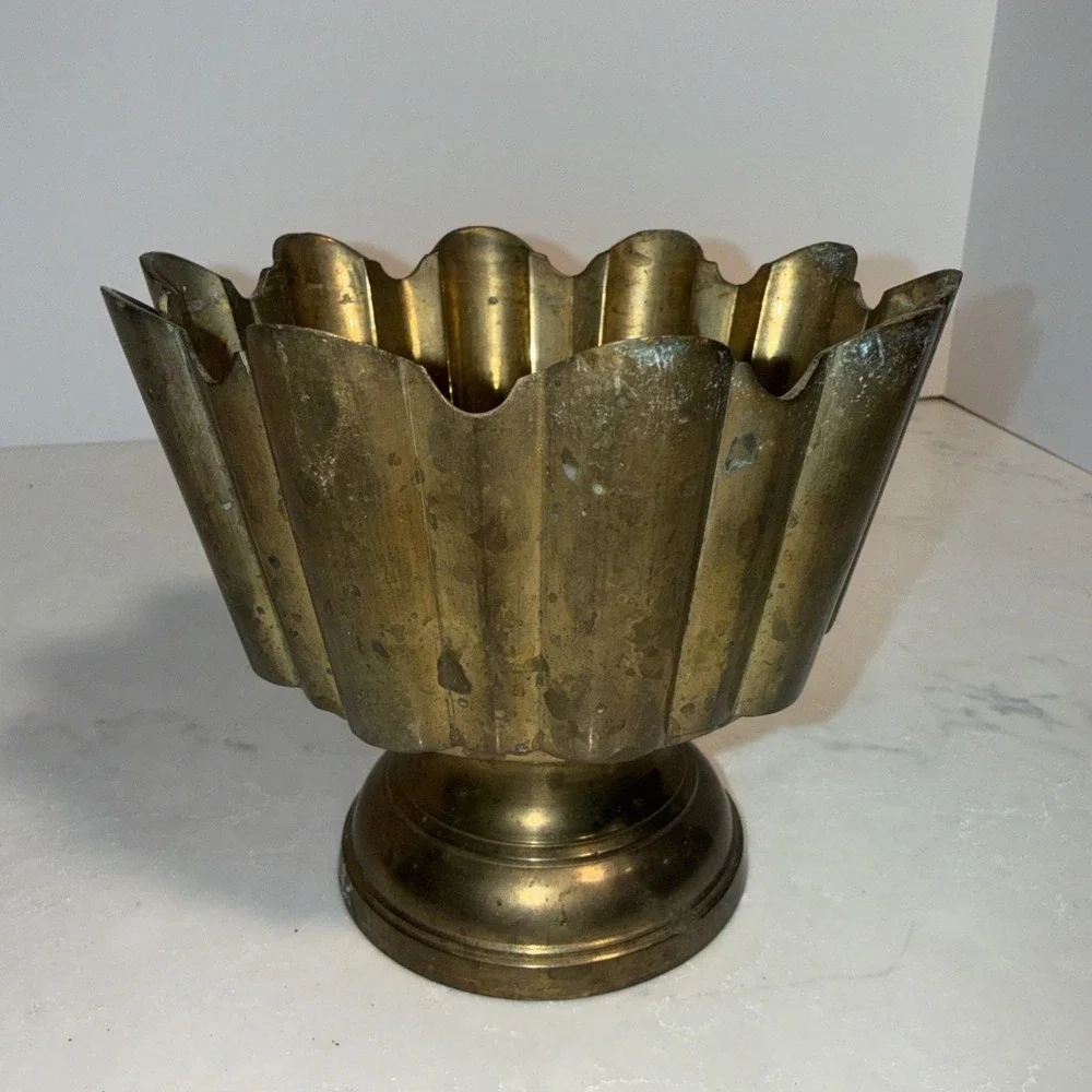 Vintage Solid Brass Pedestal Dish Compote Bowl Footed 5
